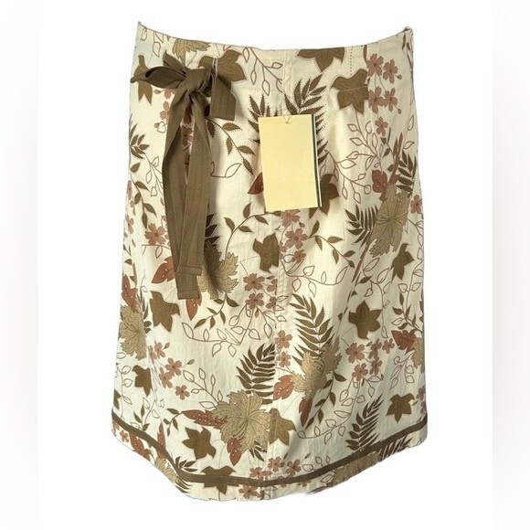 Fibers by Barbara Lesser Skirt Leaf Pattern Drawstring Adjustable Waste Size 8 - Picture 1 of 6